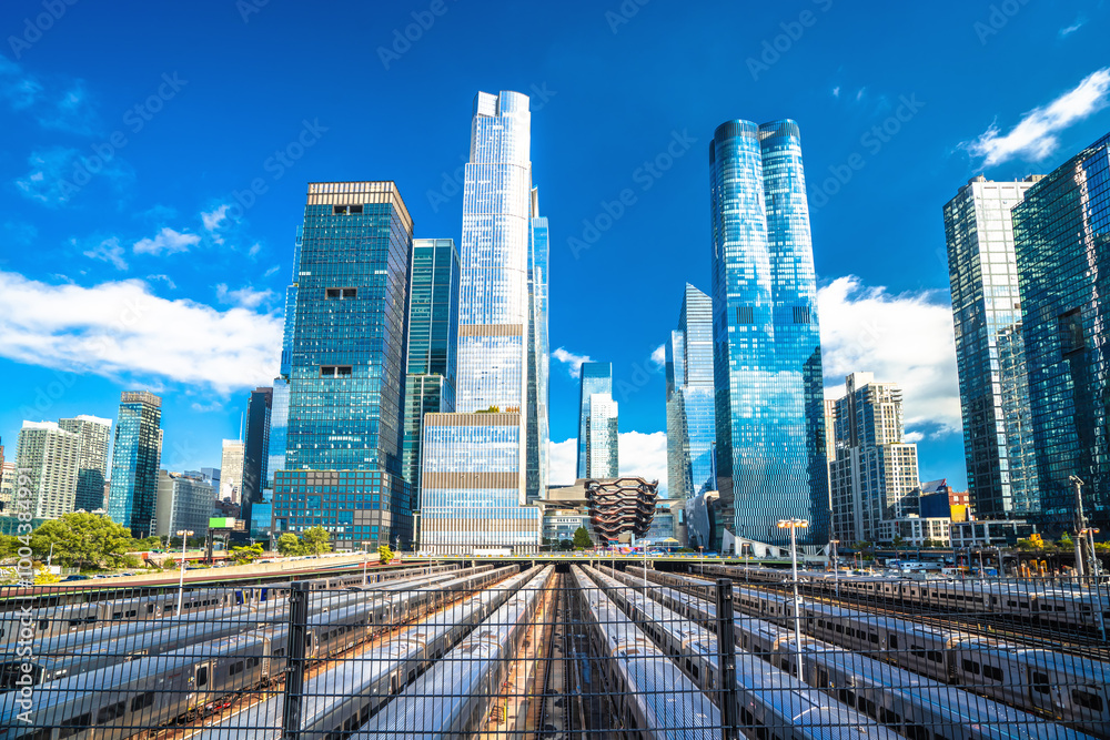 New York City Hudson Yards skyline development and subway yard view