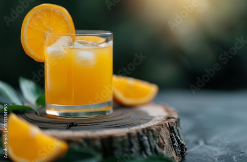 Orange Juice With Ice on a Wooden Surface