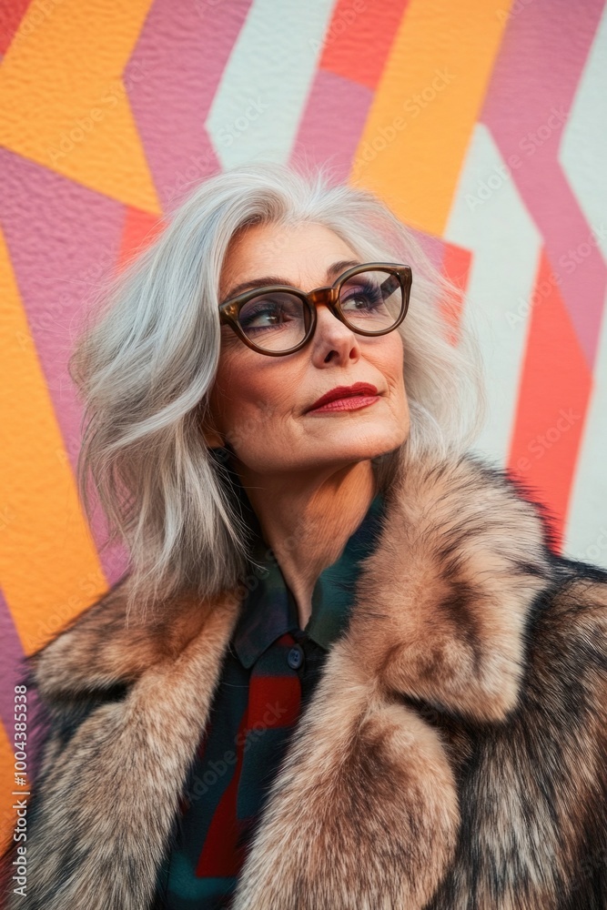 Woman in fur coat with glasses Woman in fur coat with glasses