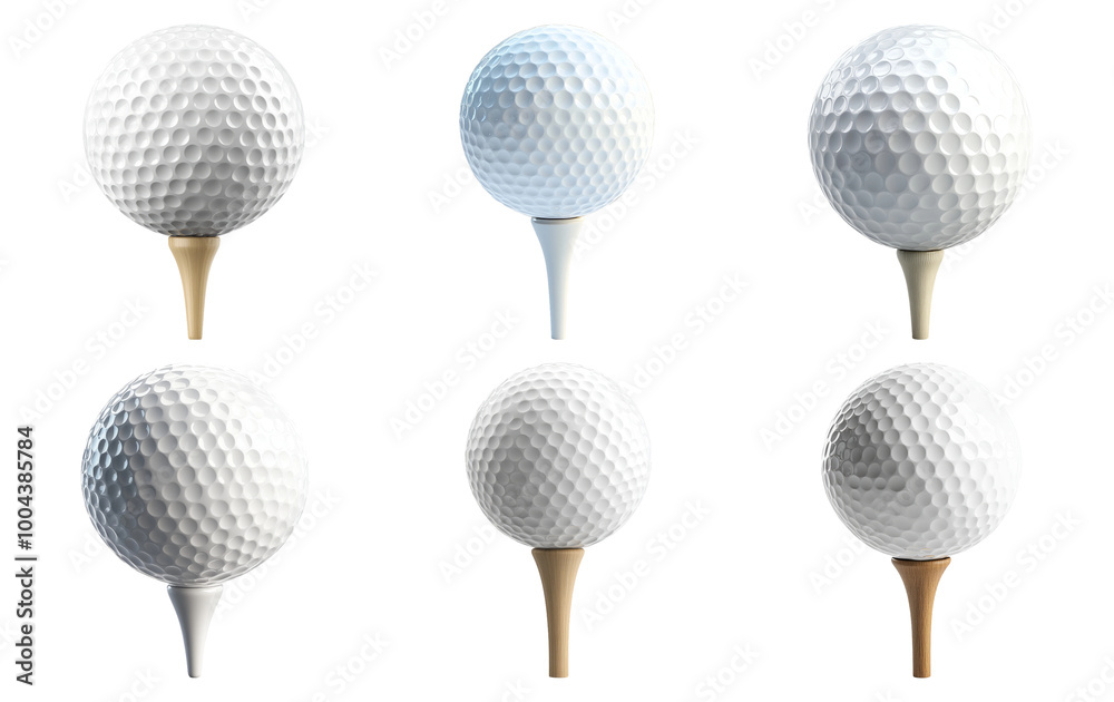 Golf balls on tee in multiple views isolated on transparent background Golf balls on tee in multiple views isolated on transparent background