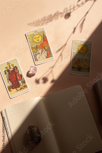 contemporary spirituality concept flat lay with tarot cards lifestyle mindfulness meditation beautiful aesthetic user generated content style background