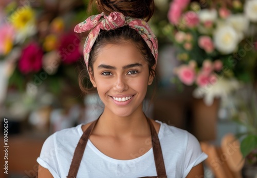 Woman Smiling at Flower Shop