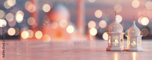 Beautiful Lanterns Glowing During Festive Evening at Twilight