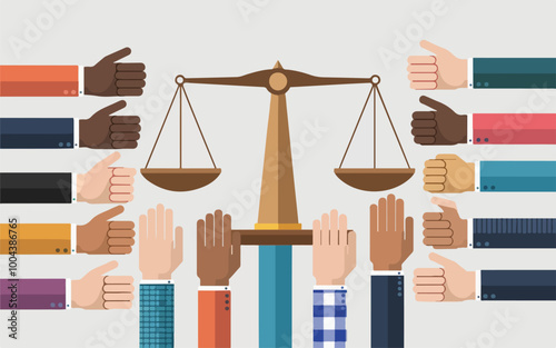 Diverse hands holding a single scale