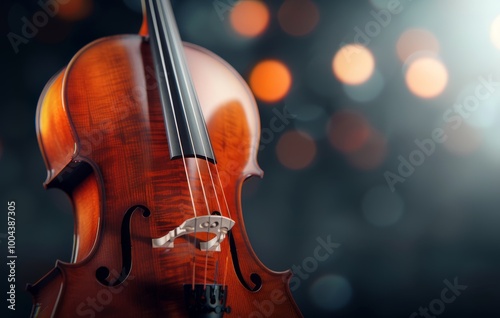 Close-Up Of A Wooden Violin Under Soft Lighting With Dark Background