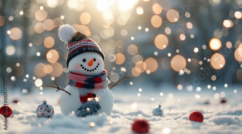 Smiling Snowman in Winter Wonderland
