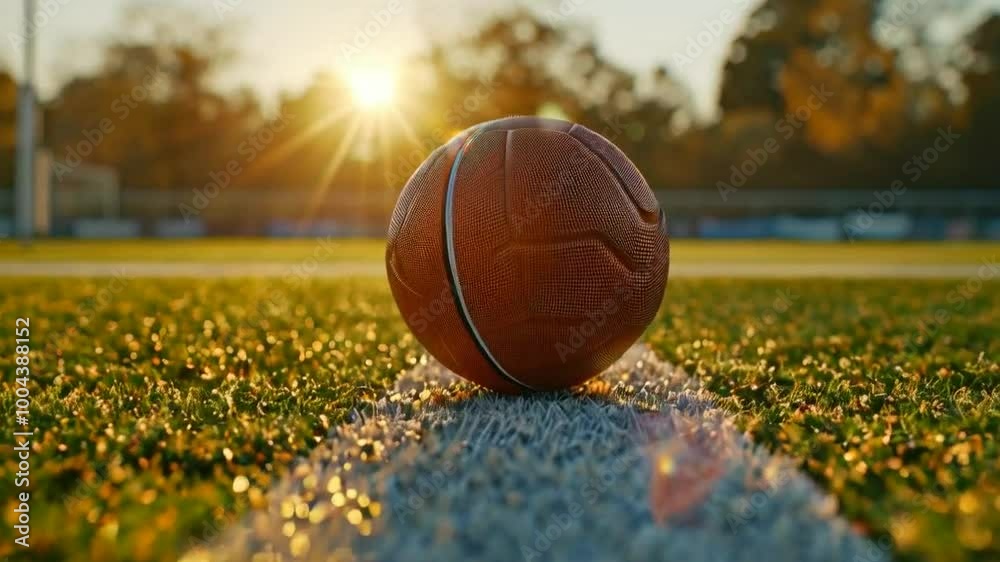A close-up of a basketball on a field during sunset, highlighting sports and leisure. A close-up of a basketball on a field during sunset, highlighting sports and leisure.
