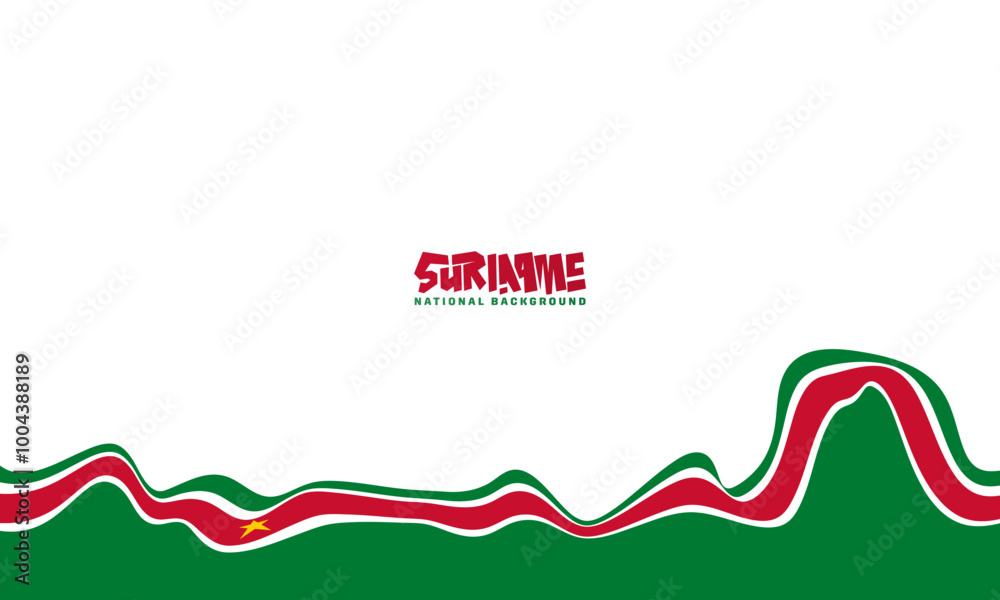 Obraz premium white background with waving green and red flag in irregular wave. suriname independence day