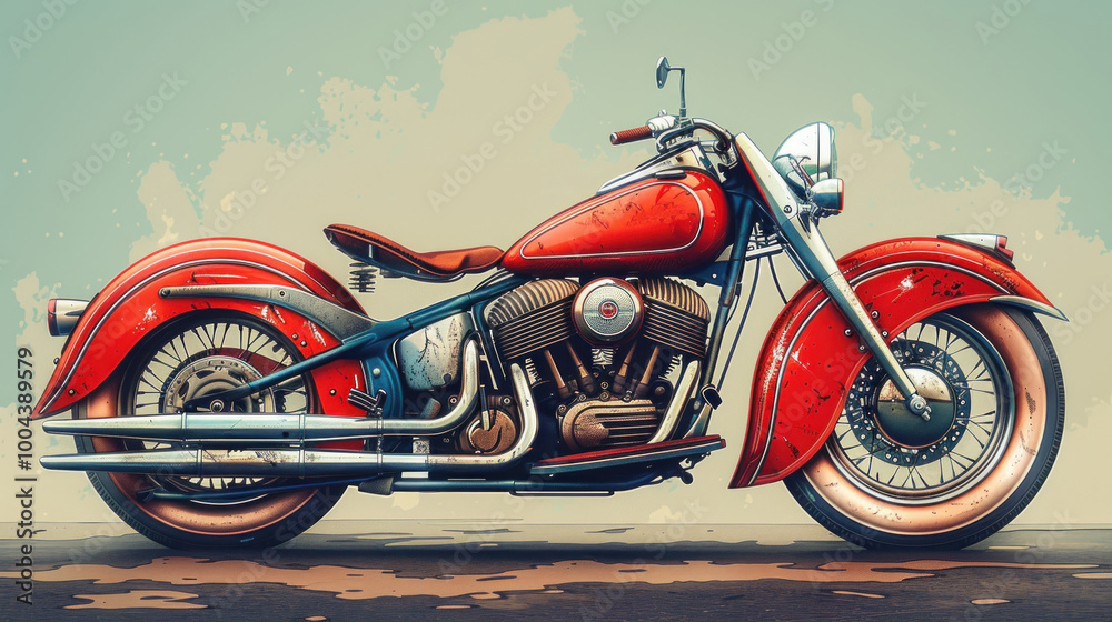 Fototapeta premium Classic vintage motorcycle. Original vector illustration in vintage style.