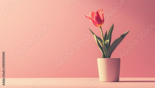 Wallpaper Mural Single Pink Tulip in a White Pot on a Soft Pink Background Torontodigital.ca