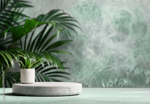 Stone Product Display With Green Plants