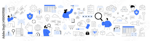 Cloud storage, saas cloud security. Ddos attack, cyber security, documents represent data management. Ideal for business processes, data analytics, ERP systems, CRM systems and project management