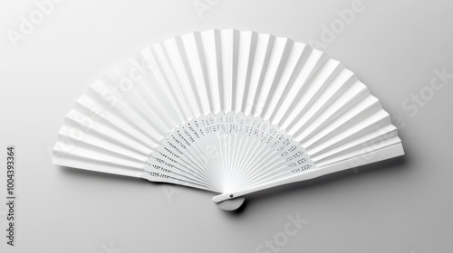 Mockup of a white folding hand fan set apart against a white background