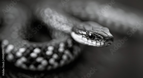 Close-Up of a Vivid Snake in Black and White Details