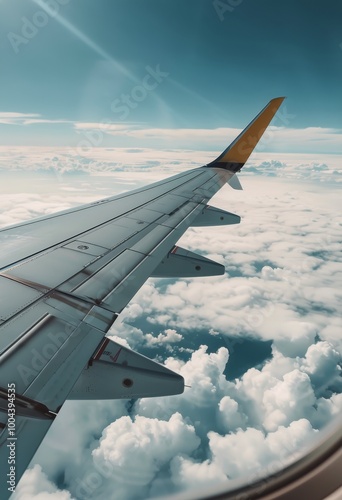 Aerial View From Airplane Wing Over Fluffy Clouds During Daylight