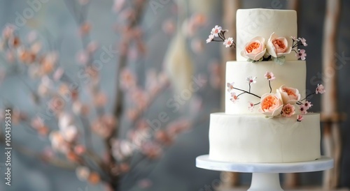 White Wedding Cake With Pink Flowers