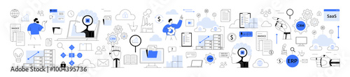 Business automation, cloud computing, ai integration. Data analysis, networking, productivity and cloud computing. Ideal for business presentations tech tutorials, digital marketing, SaaS promotion IT