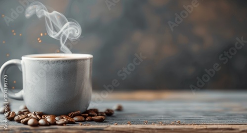 Freshly Brewed Coffee in a Black Cup With Steam Rising on Rustic Wooden Table
