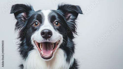 Portrait of a happy smiling Collie dog on a white background