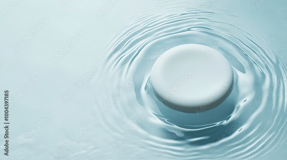 Round white for cosmetics on the water surface. Top view Round white for cosmetics on the water surface. Top view