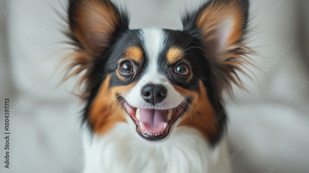 portrait of a happy smiling Papillon dog on a white background portrait of a happy smiling Papillon dog on a white background