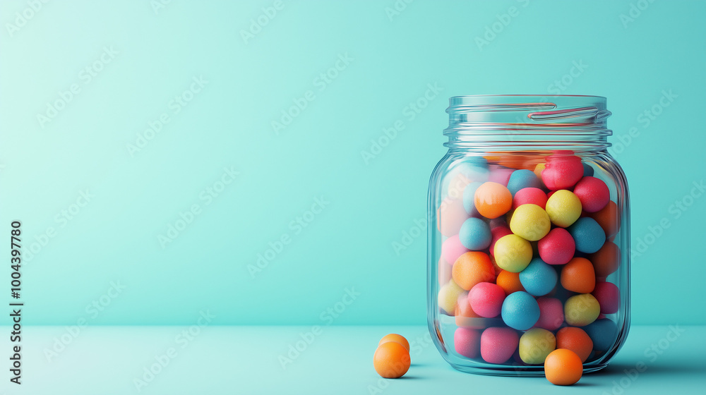 candies in a jar in a blue background candies in a jar in a blue background