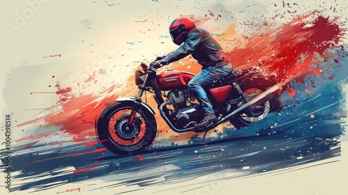 An old motorcycle. Original vector illustration in vintage style. photo