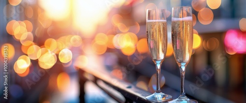Celebration With Sparkling Champagne Glasses at Sunset in a Festive Setting