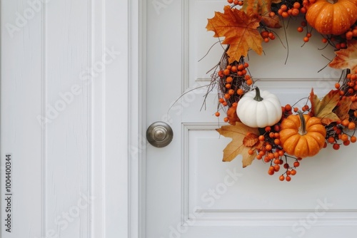 Autumn Gift Box Decorated With Pumpkin and Leaves on Porch Steps