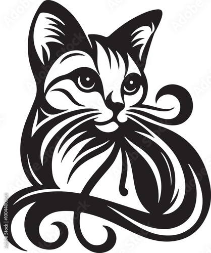  a cute cat head. silhouette, vector. illustration, image. Art & Illustration.