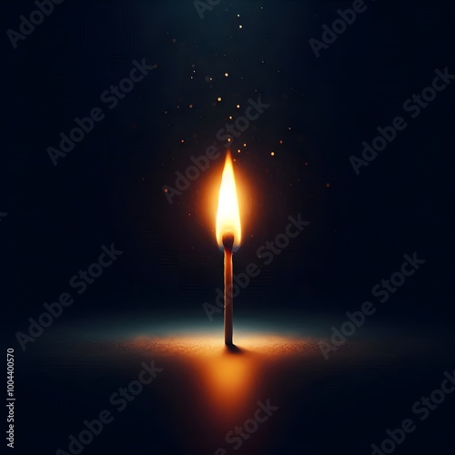 Burning Match Sparkles in Minimalist Dark Background