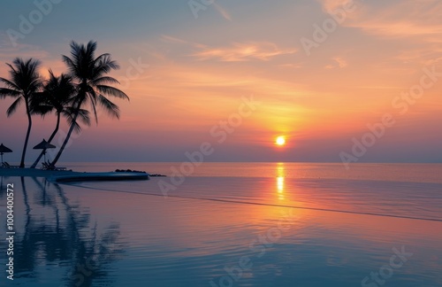 Palm Trees at Sunset Over Ocean