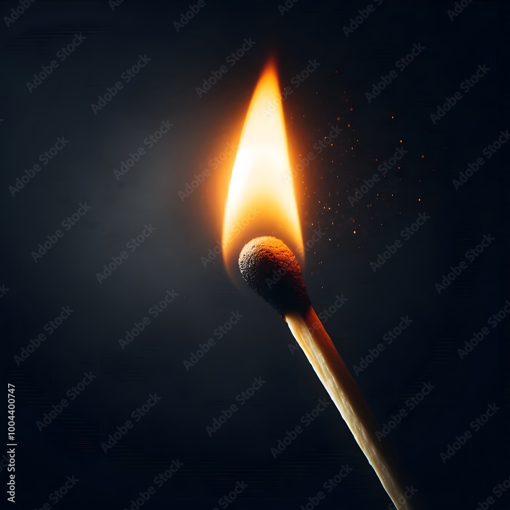 Burning Matchstick Close Up With Embers on a Black Background. Burning Matchstick Close Up With Embers on a Black Background.