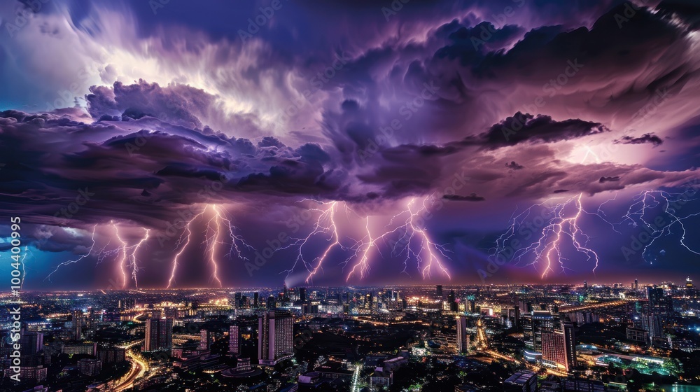 Lightning Storm Over Cityscape Lightning Storm Over Cityscape