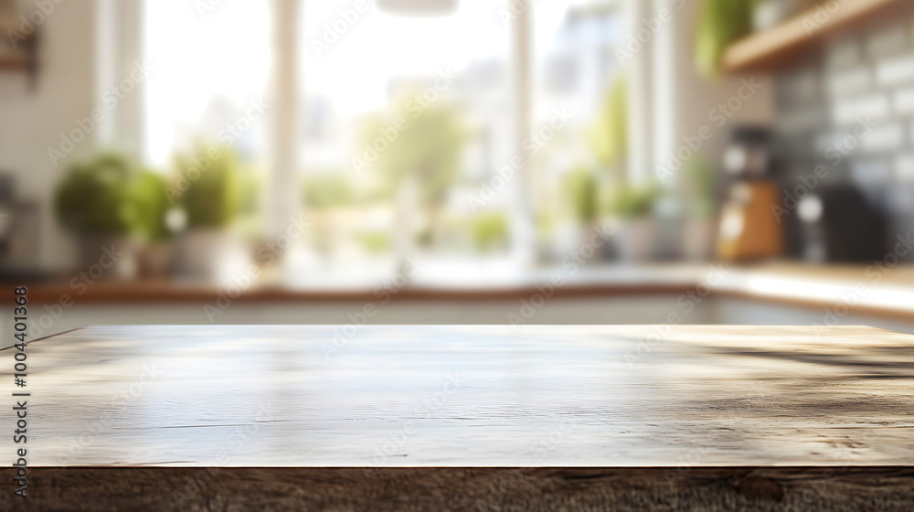 Detailed Wooden Tabletop with Soft Blurred Kitchen for a Cozy Ambiance Detailed Wooden Tabletop with Soft Blurred Kitchen for a Cozy Ambiance