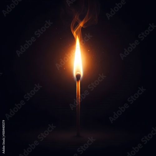 Burning Matchstick With Smoke and Glow on Black Background