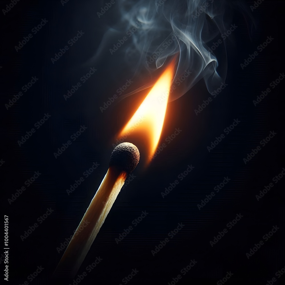 Burning Matchstick with Smoke on Black Background Burning Matchstick with Smoke on Black Background