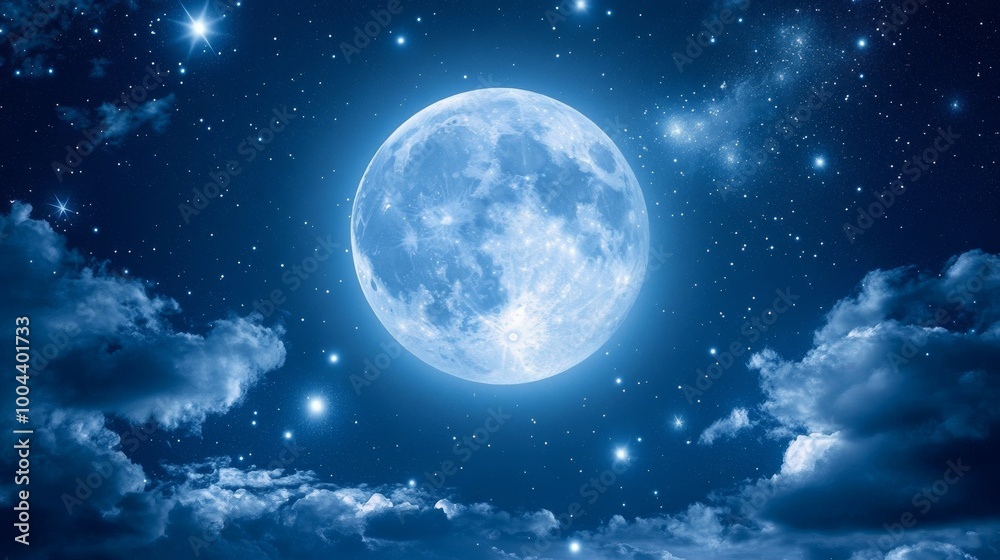 A bright, full moon with tiny stars around it. A bright, full moon with tiny stars around it.