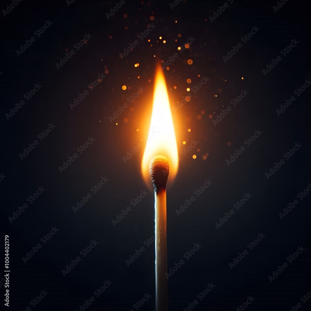 Close-up Burning Matchstick with Sparks on Black Background Close-up Burning Matchstick with Sparks on Black Background
