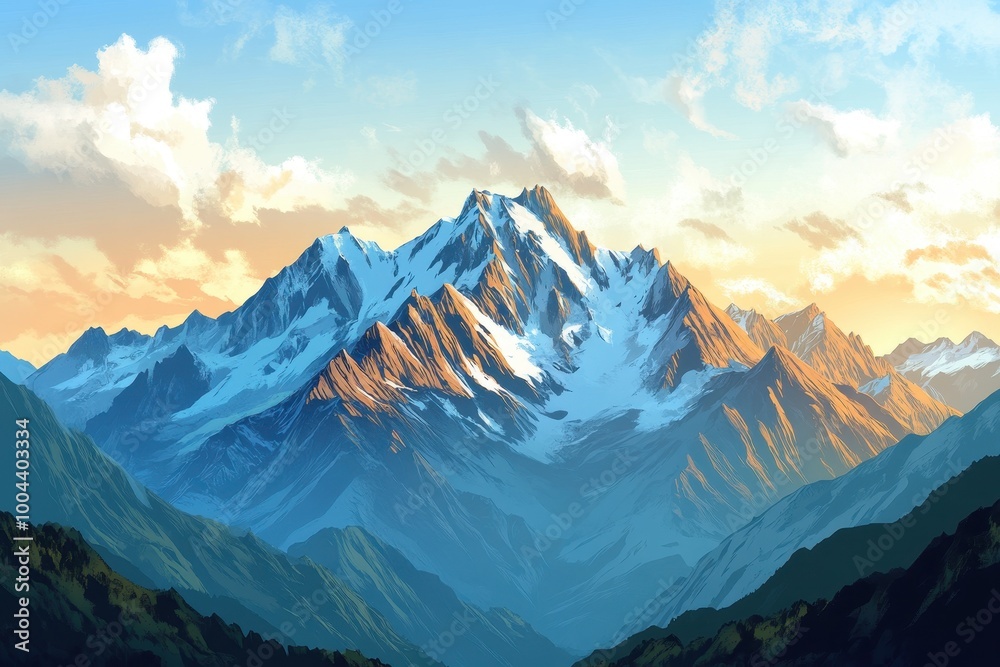 Obraz premium A Majestic Mountain Range at Sunset with Snow-Covered Peaks