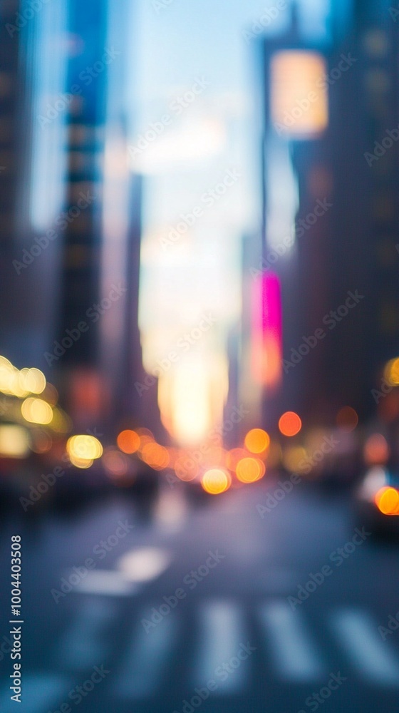 Blurred cityscape at dusk with glowing lights and towering skyscrapers, creating a dreamy urban atmosphere. Street level view captures the essence of a bustling metropolis. Blurred cityscape at dusk with glowing lights and towering skyscrapers, creating a dreamy urban atmosphere. Street level view captures the essence of a bustling metropolis.