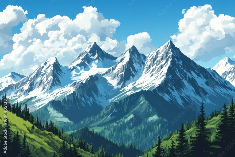 Obraz premium A Mountain Range Under a Cloudy Sky