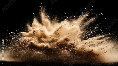 Fototapeta Naklejka Na Ścianę i Meble -  Sand explosion isolated on black background. Freeze motion of sandy dust splash