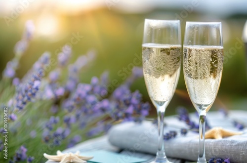 Two Champagne Flutes on Table