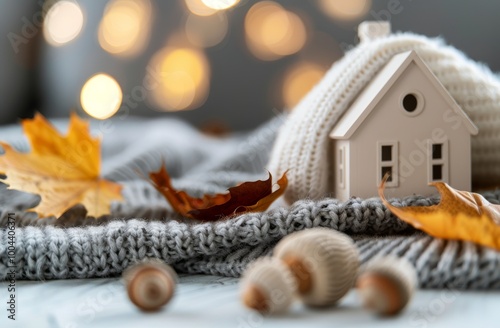 Cozy Autumn Decor Featuring Miniature House and Natural Elements