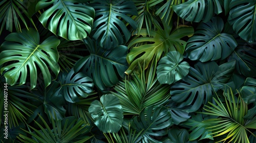 Wallpaper Mural A top view of lush tropical leaves on a dark background Torontodigital.ca