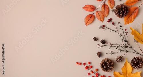 Autumnal Decorations on Beige Background