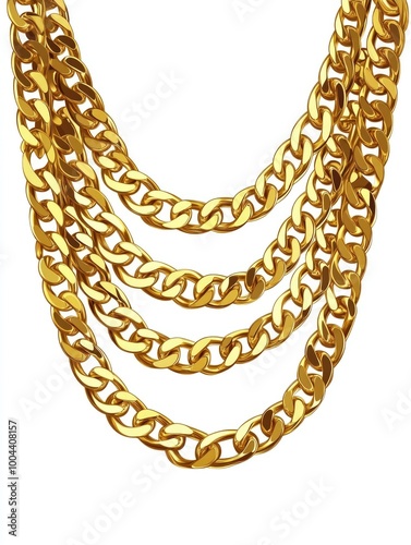 Gold chain necklace on white background