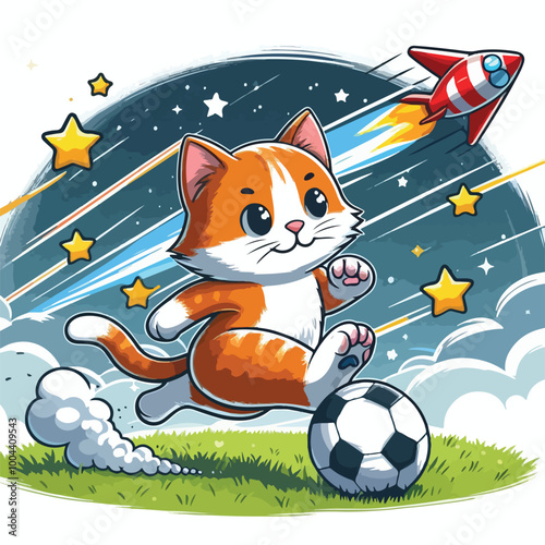 a cat playing soccer  vector