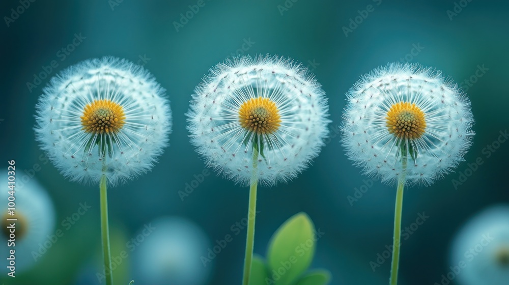 Three dandelions in soft focus against a blurred background. Three dandelions in soft focus against a blurred background.